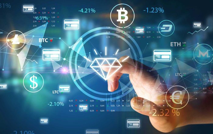 Person clicking on data diamond symbol