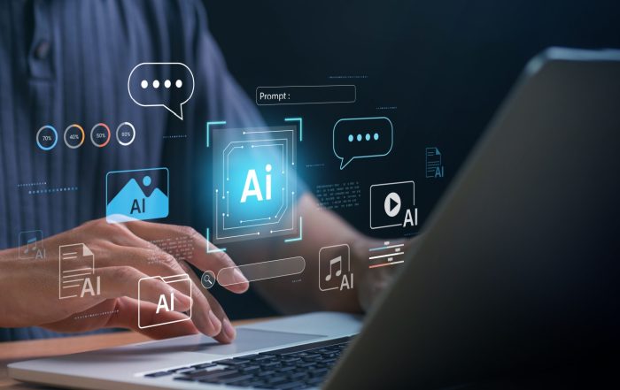 Business owner using AI to help optimize their business workflow.