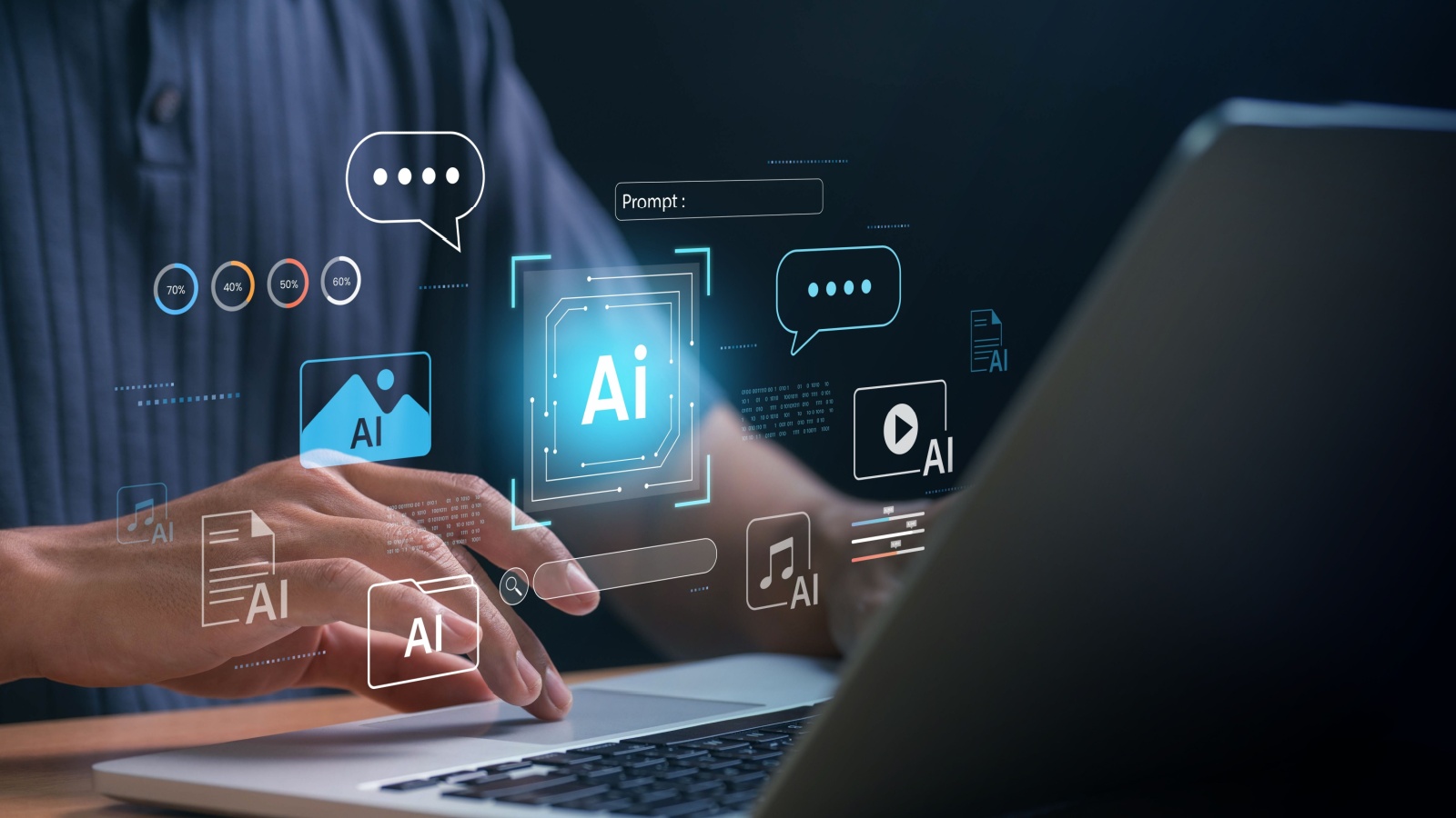 Business owner using AI to help optimize their business workflow.